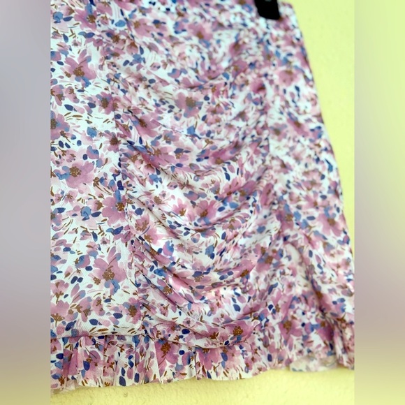 Free People | Romi Mesh Floral Pink Purple Ruched Ruffle Skirt - Size XS - Picture 2 of 4